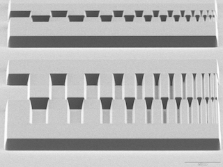 SEM-image of Stencil-mask with comb-variation and 15° sidewall-tapering.